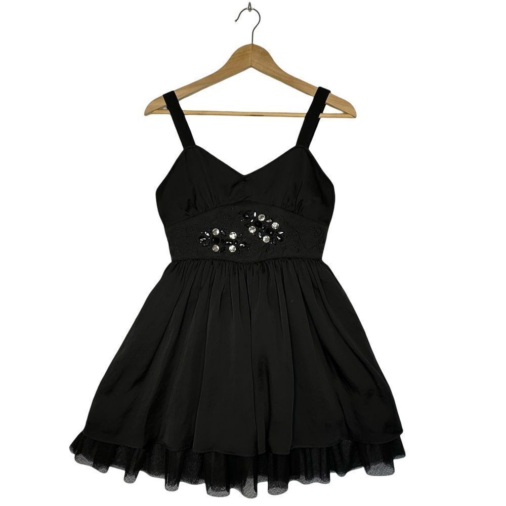 FEMME by DKNY Jeans Black Embellished Waist Satin Mini Dress Size Medium